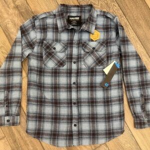 Tony Hawk Kids Blue and Brown Plaid Flannel Button Down Shirt size L